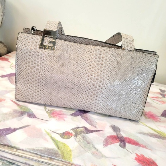 Guess Handbags - Guess Crocodile Print Faux Leather Shoulder Bag Gray And White
